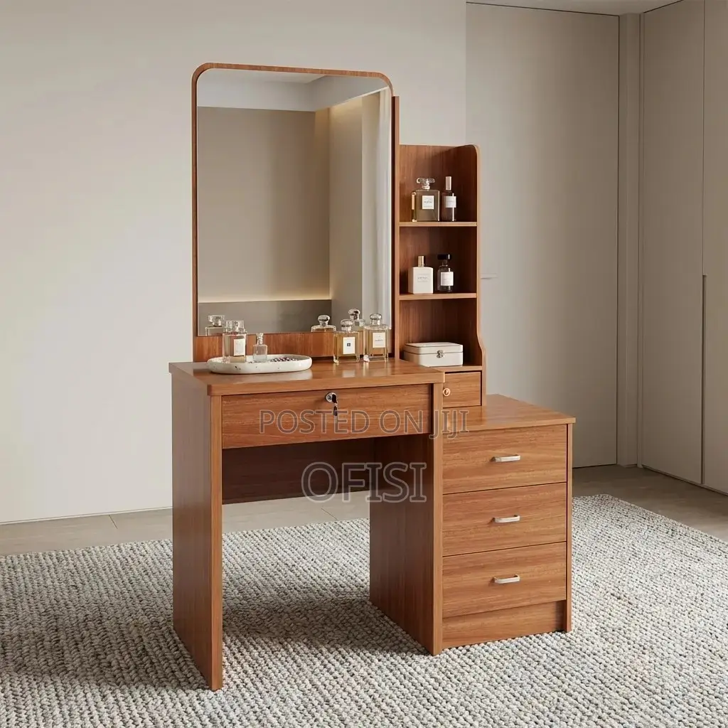 Dressing Table; Brown Dressing Table With Mirror
