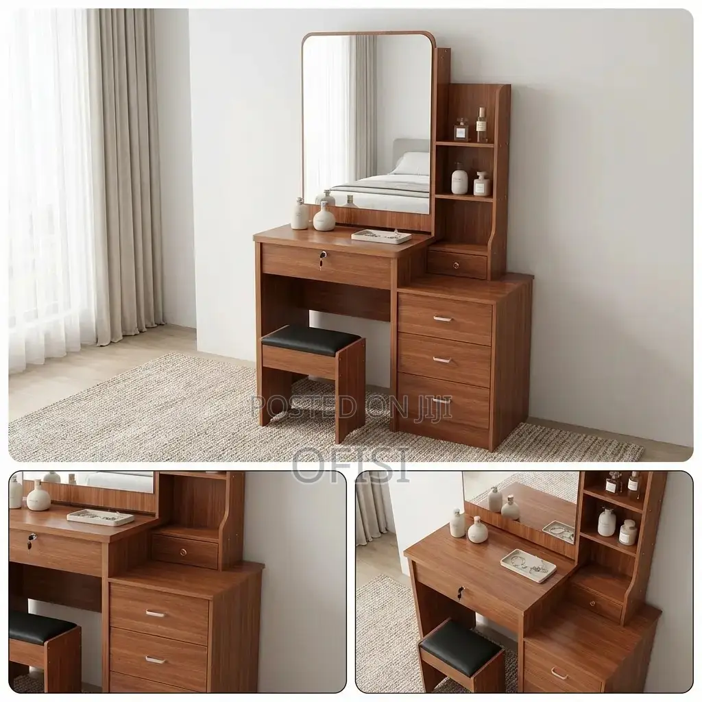 Dressing Table; Brown Dressing Table With Mirror