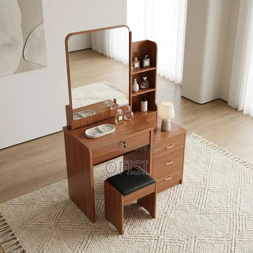 Dressing Table; Brown Dressing Table With Mirror