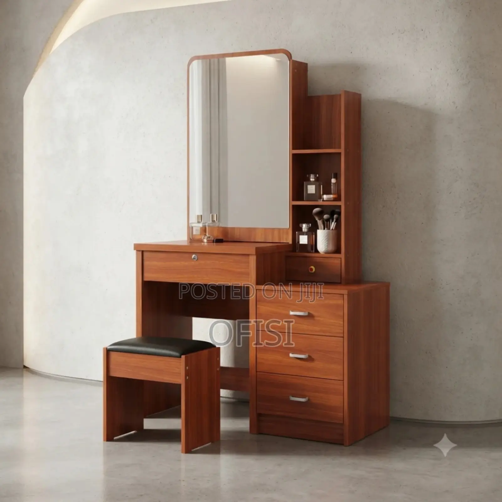 Dressing Table; Brown Dressing Table With Mirror