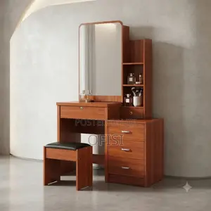Dressing Table; Brown Dressing Table With Mirror