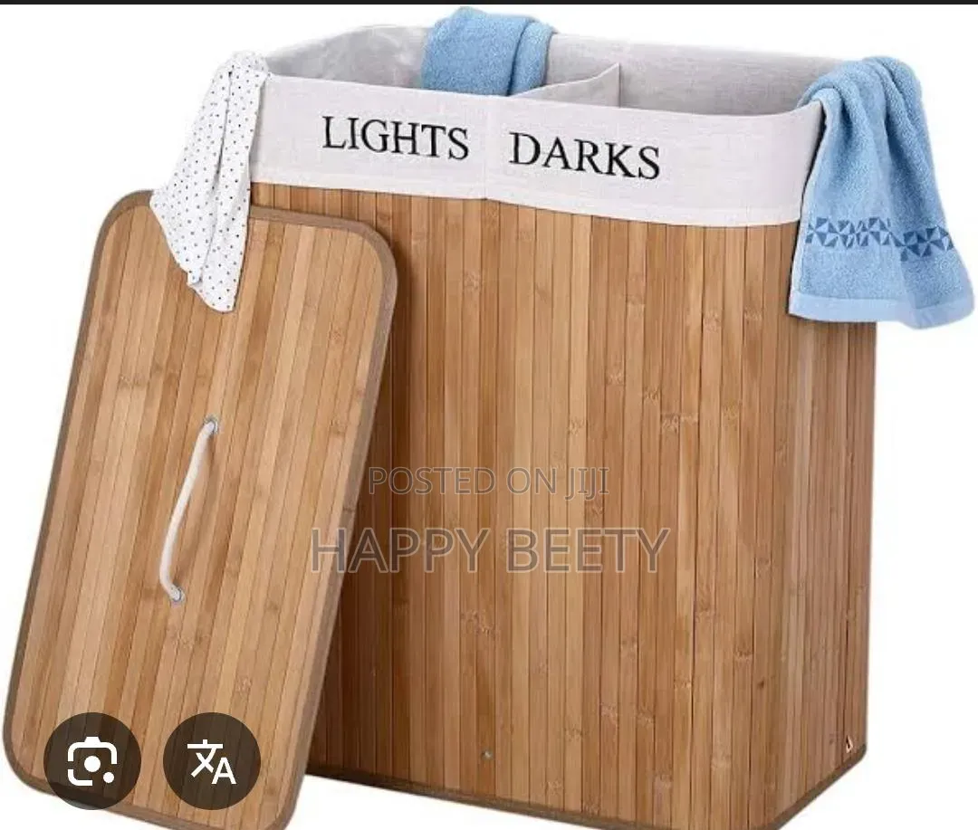 *100L Bamboo Laundry Basket With Flip Lid
