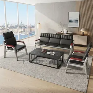 Office Sofa; Leather Executive Black Staff Meeting Reception Sofa Set