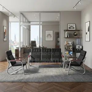 Office Sofa; Leather Executive Black Staff Meeting Reception Sofa Set