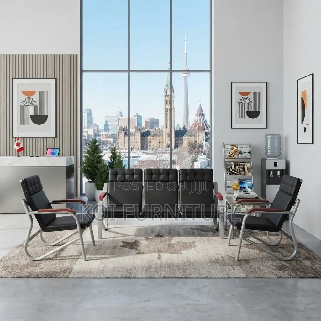 Office Sofa; Leather Executive Black Staff Meeting Reception Sofa Set