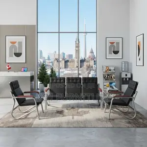 Office Sofa; Leather Executive Black Staff Meeting Reception Sofa Set