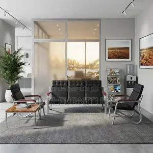 Office Sofa; Leather Executive Black Staff Meeting Reception Sofa Set