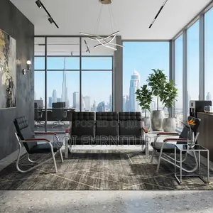Office Sofa; Leather Executive Black Staff Meeting Reception Sofa Set