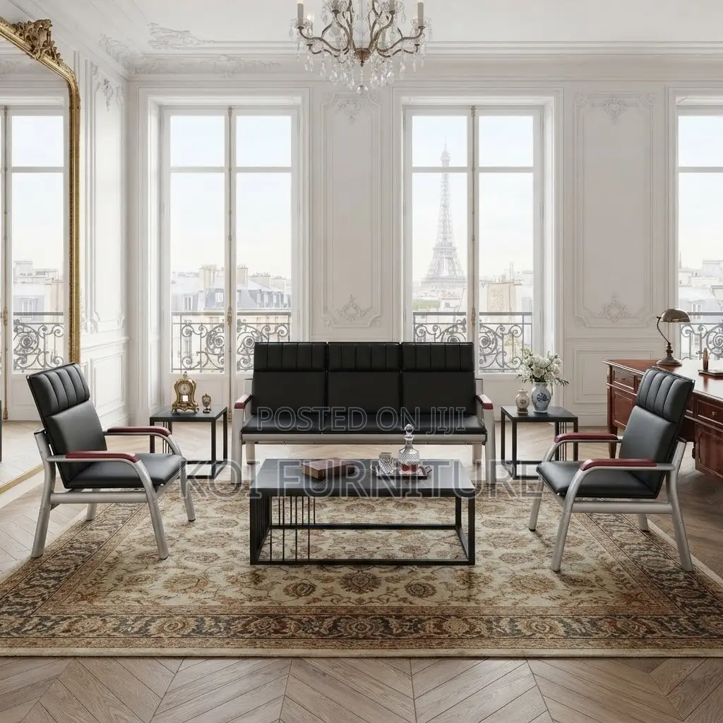 Office Sofa; Leather Executive Black Staff Meeting Reception Sofa Set