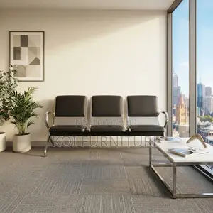 Office Benches; Black Leather Three Seaters Office Reception Bench