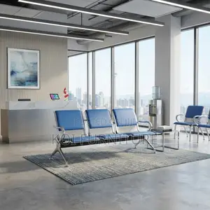 Office Benches; Black Leather Three Seaters Office Reception Bench