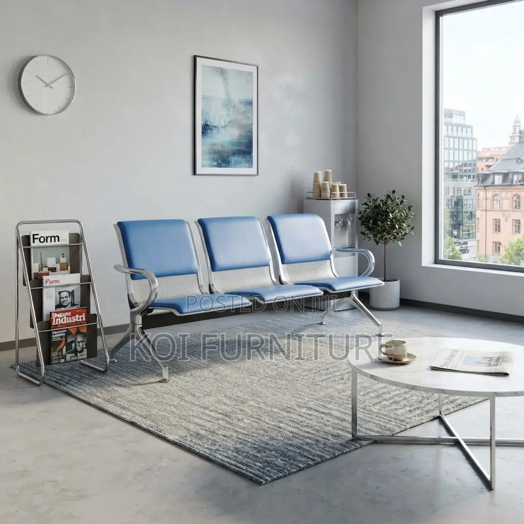 Office Benches; Black Leather Three Seaters Office Reception Bench