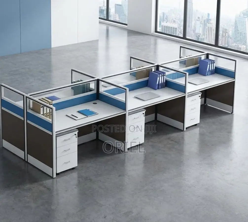 Offfice Workstation : 6 Way Office Workstation With Mobile Pedestals