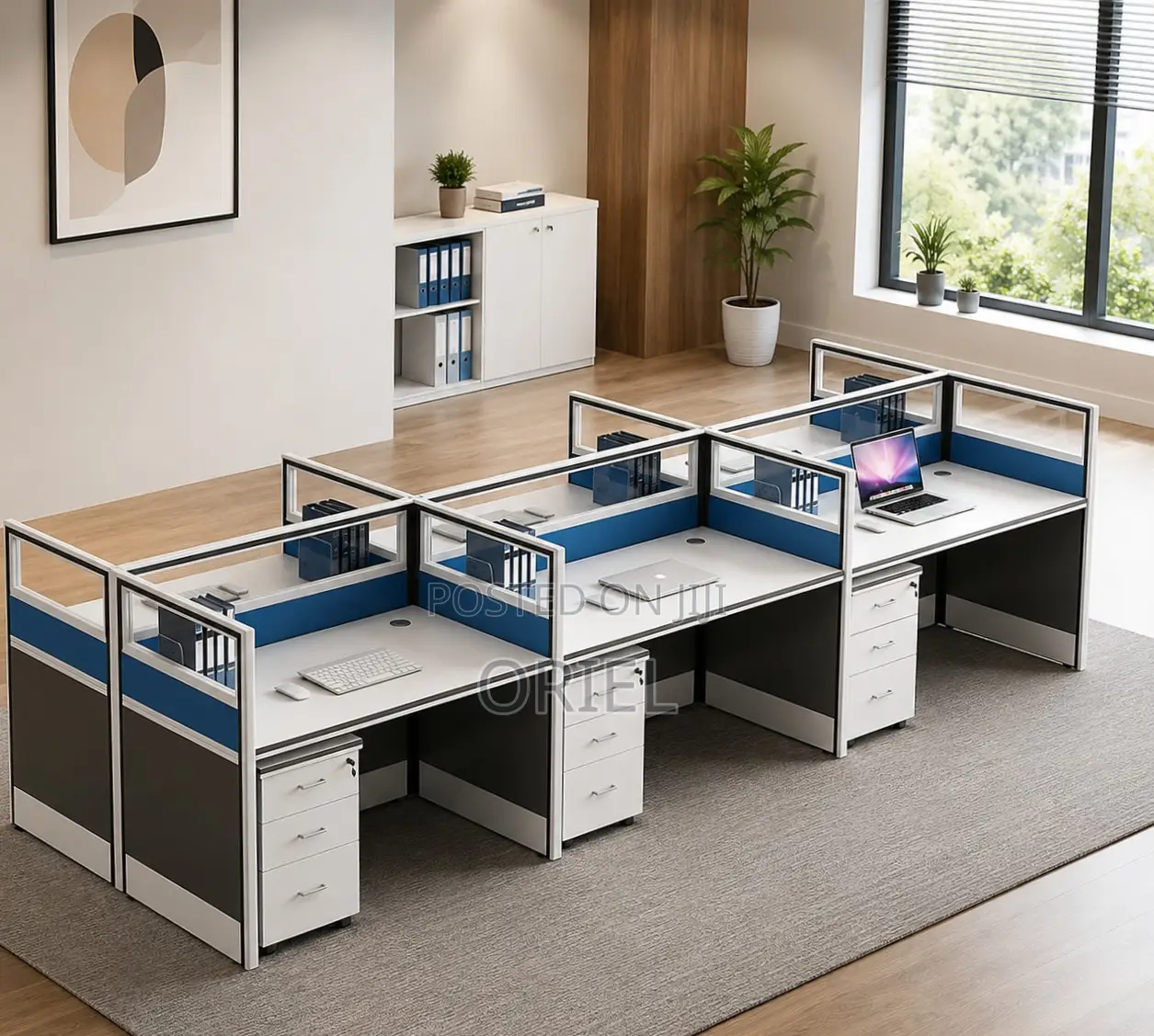 Offfice Workstation : 6 Way Office Workstation With Mobile Pedestals