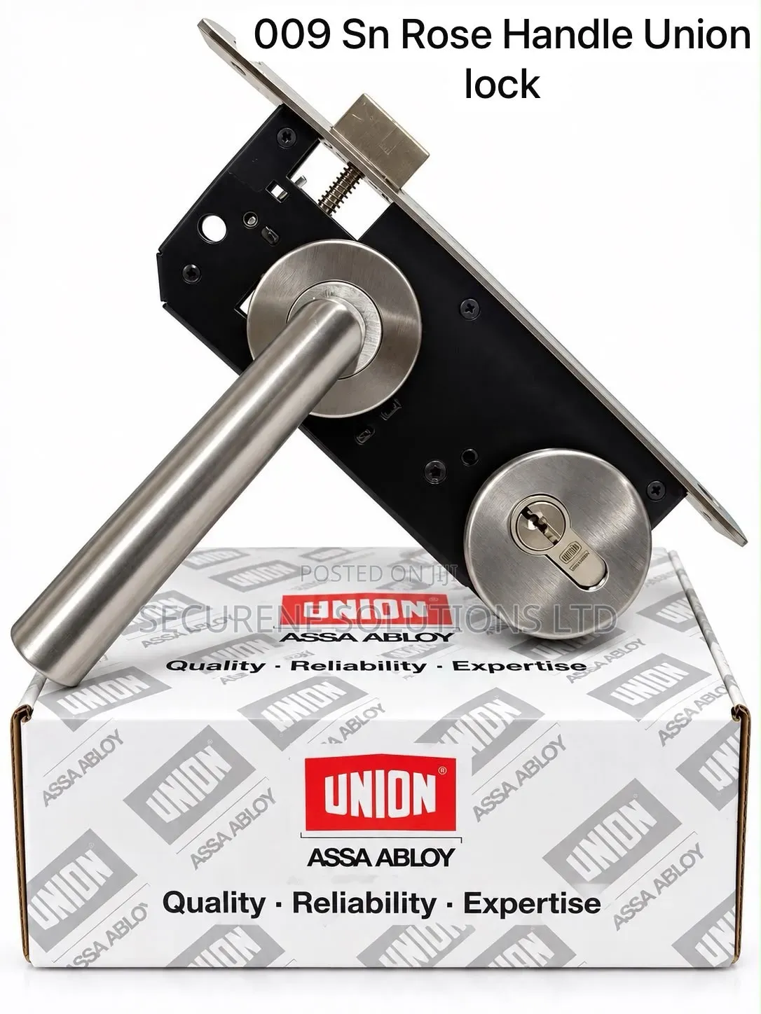 Union ASSA ABLOY Satin Nickel Rose Handle Mortise Lock Set