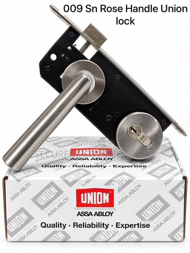 Union ASSA ABLOY Satin Nickel Rose Handle Mortise Lock Set