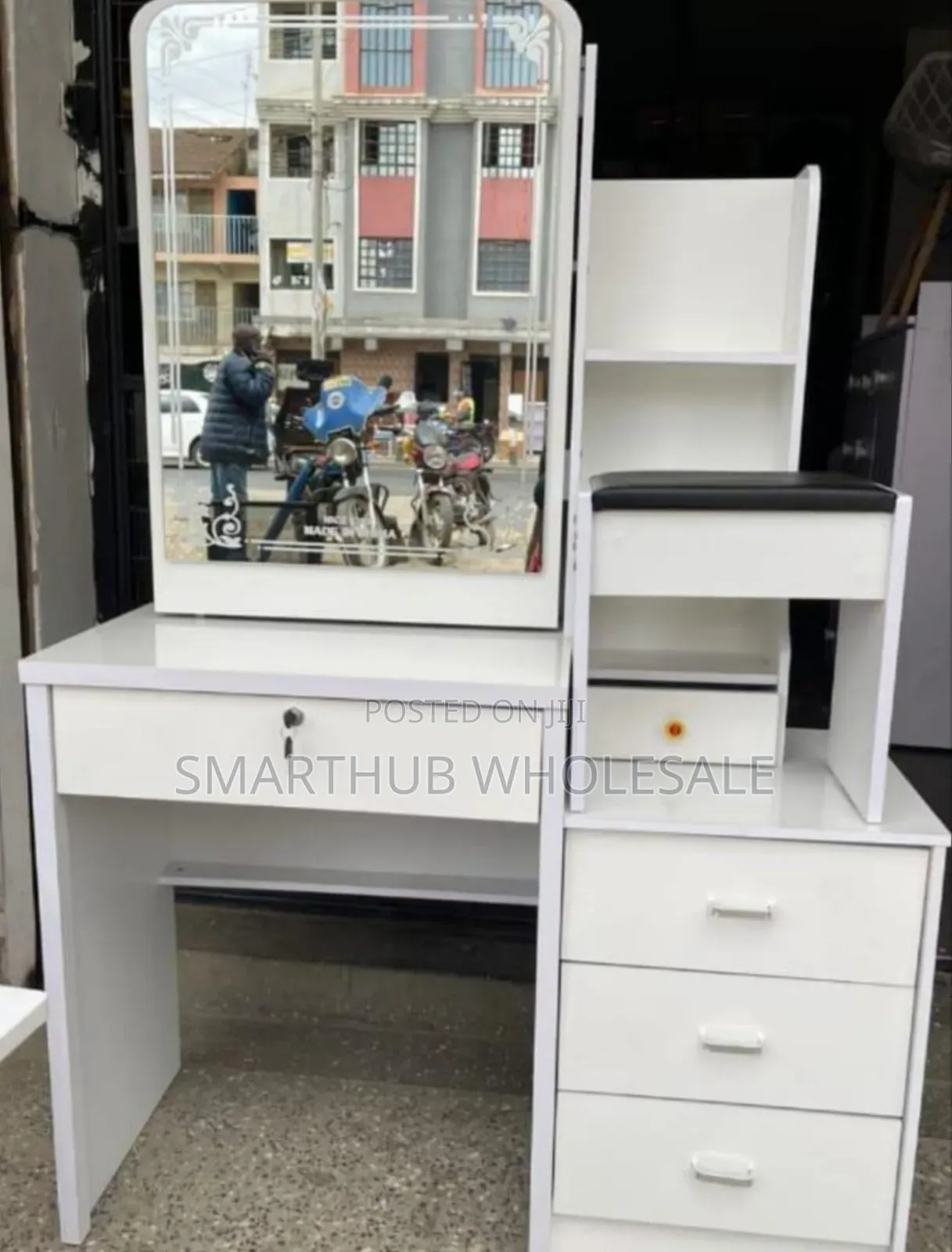 White Dressing Table With Sliding Mirror