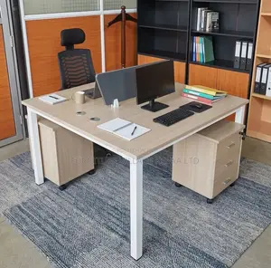 Workstation; 2 Seater Brown-Metal Frame Office Workstation