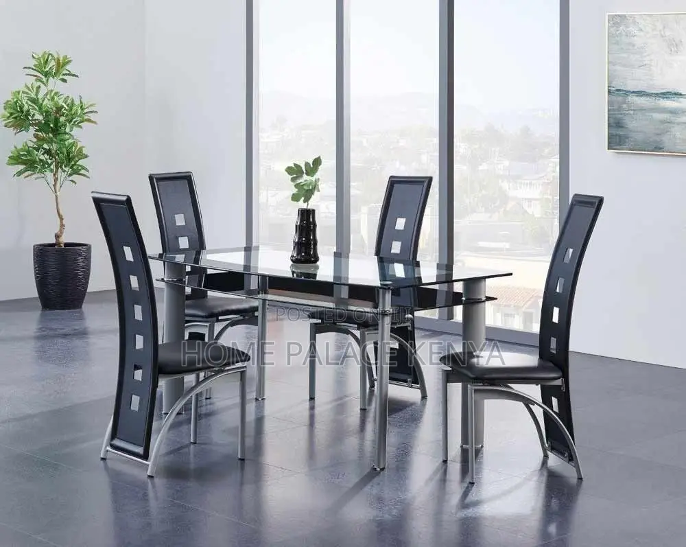 Dining Set; Premium Glass Top Dining Table and Chairs Set