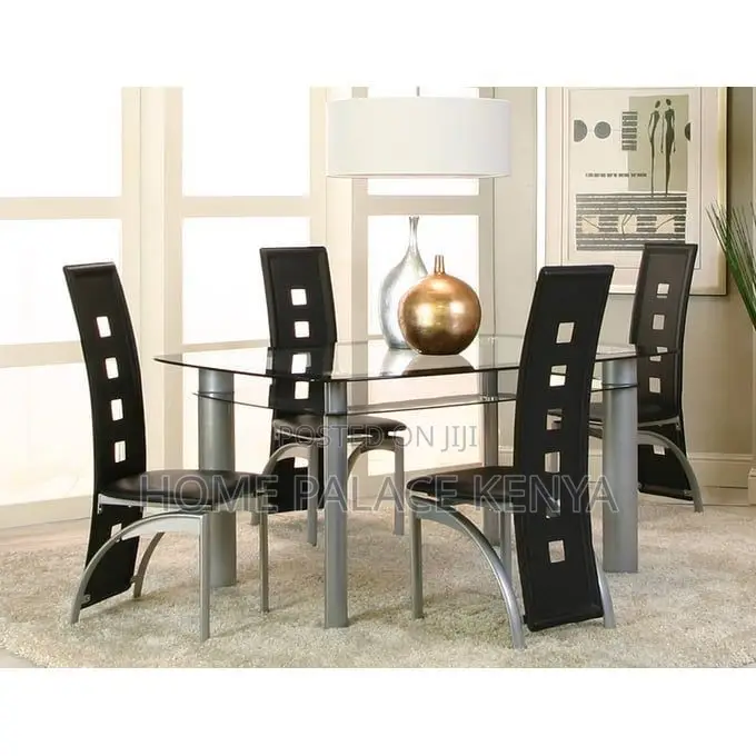 Dining Set; Premium Glass Top Dining Table and Chairs Set