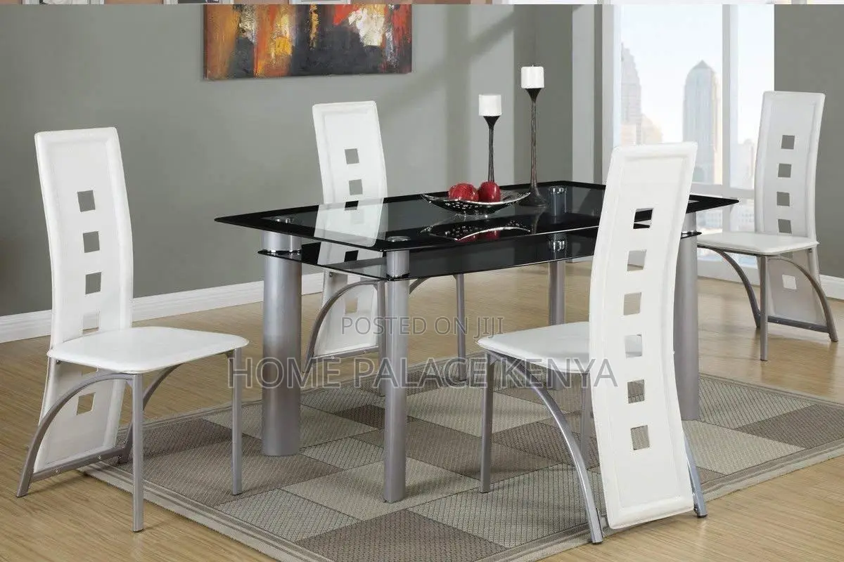 Dining Set; Premium Glass Top Dining Table and Chairs Set