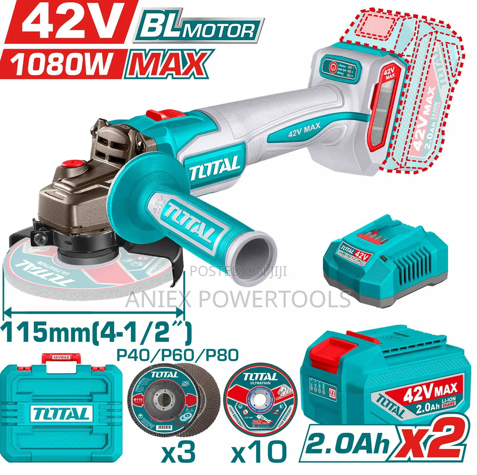 Total TAGLI Cordless Angle Grinder 42V