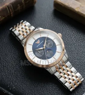 Emporio Armani Renato Chronograph Blue Dial Two-Tone Watch