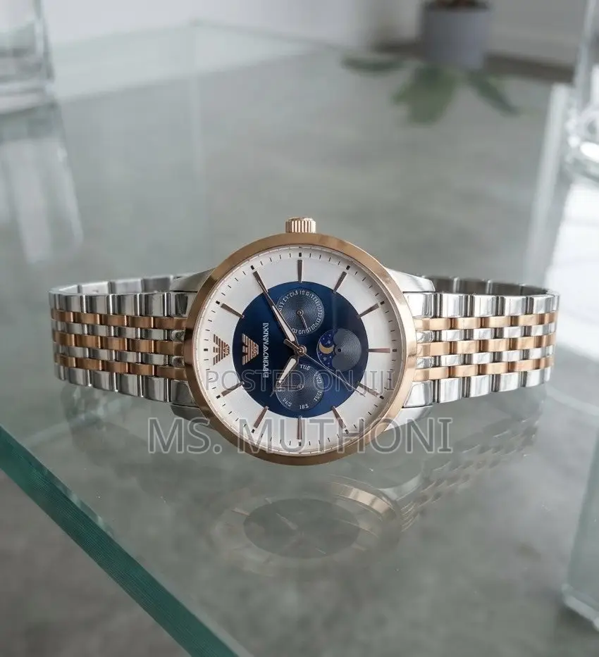 Emporio Armani Renato Chronograph Blue Dial Two-Tone Watch