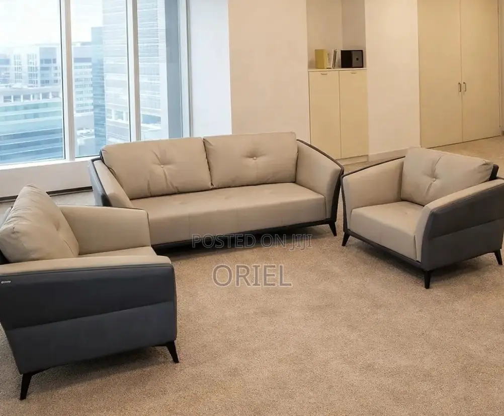 Office Sofa : Premium Leather Office Reception Sofa Set