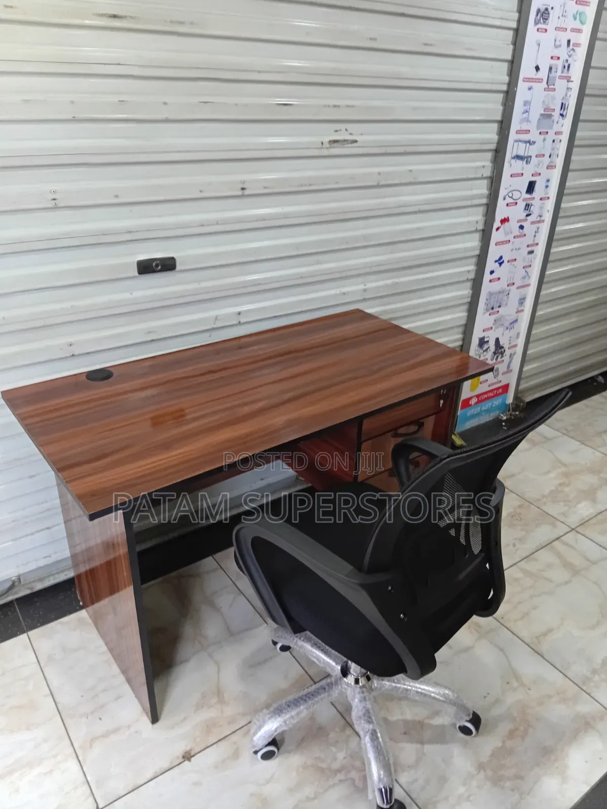 Office Desk and Office Chair Without Headrest