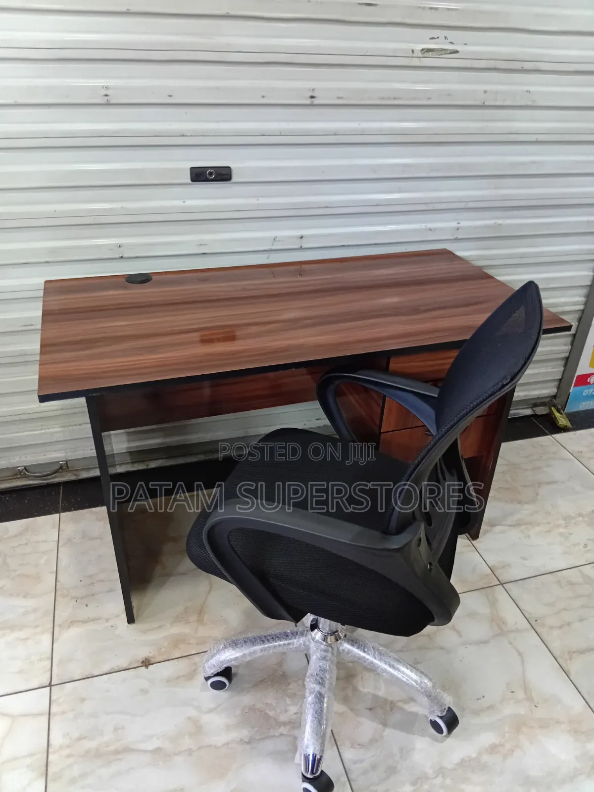 Office Desk and Office Chair Without Headrest