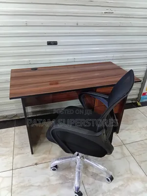 Office Desk and Office Chair Without Headrest