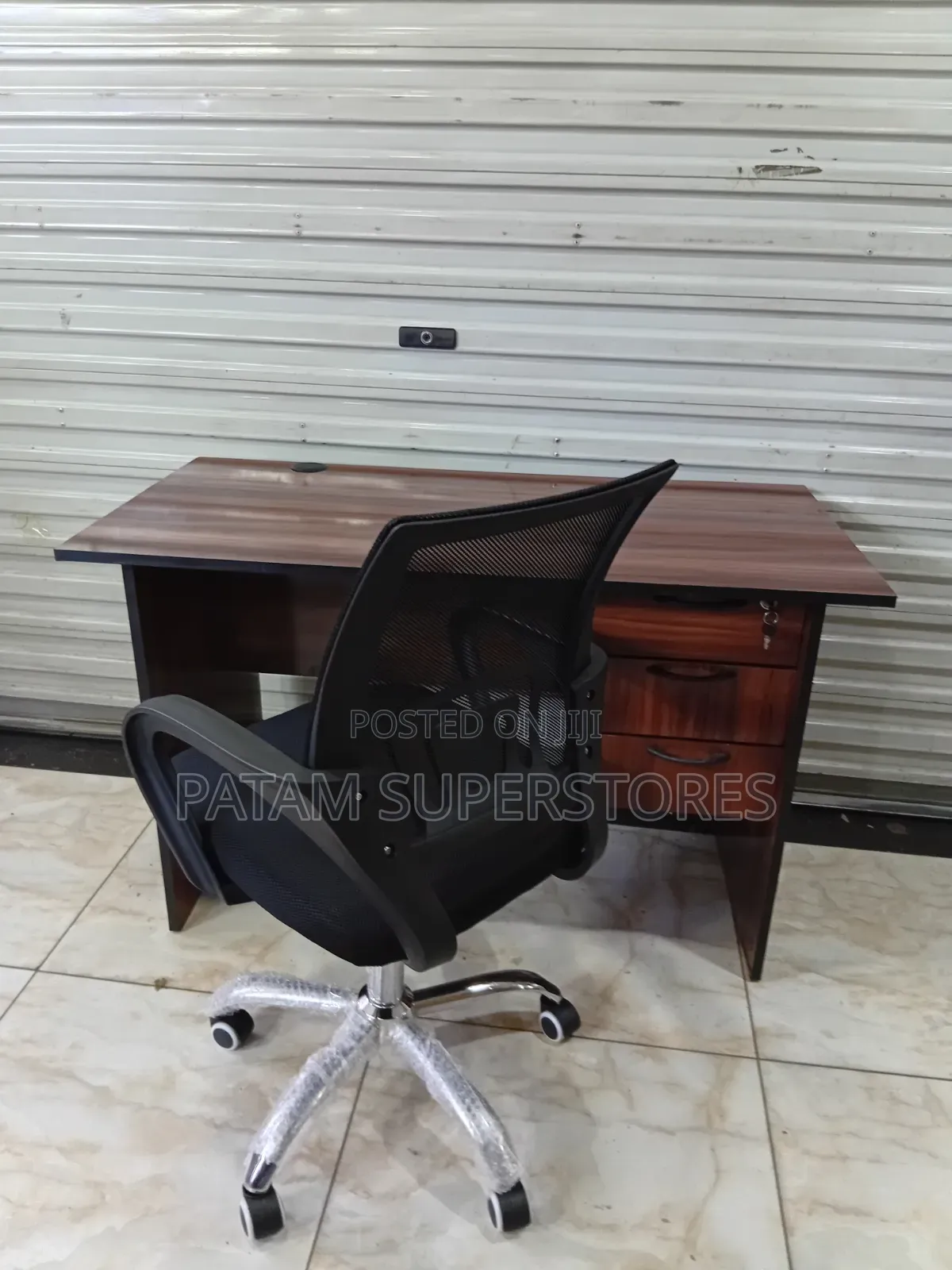 Office Desk and Office Chair Without Headrest