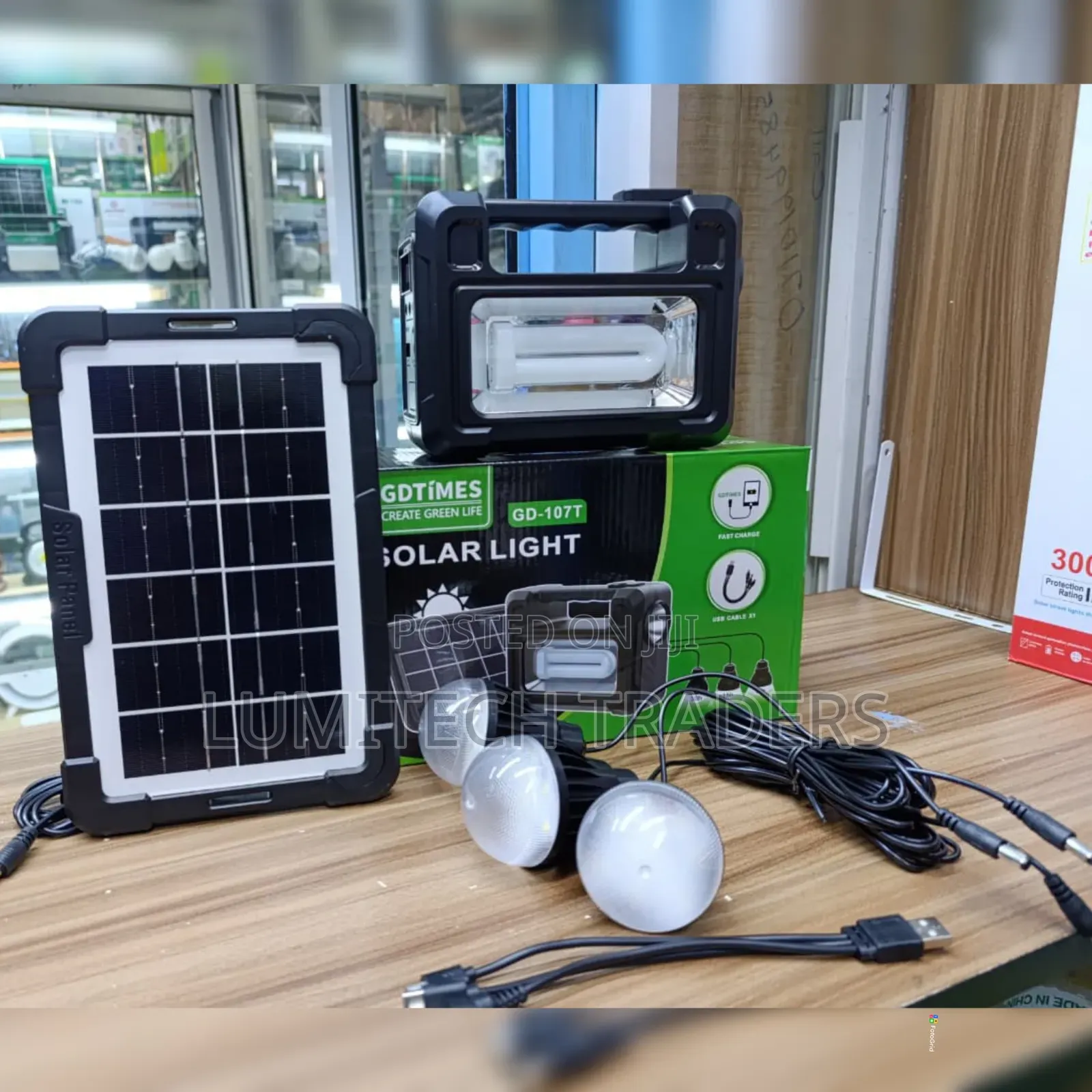 GD-107 Solar Lighting System Kit With 3 Bulbs