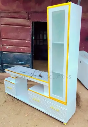 Executive Extended TV Stand With Marble Coating and Shelf Cabinet