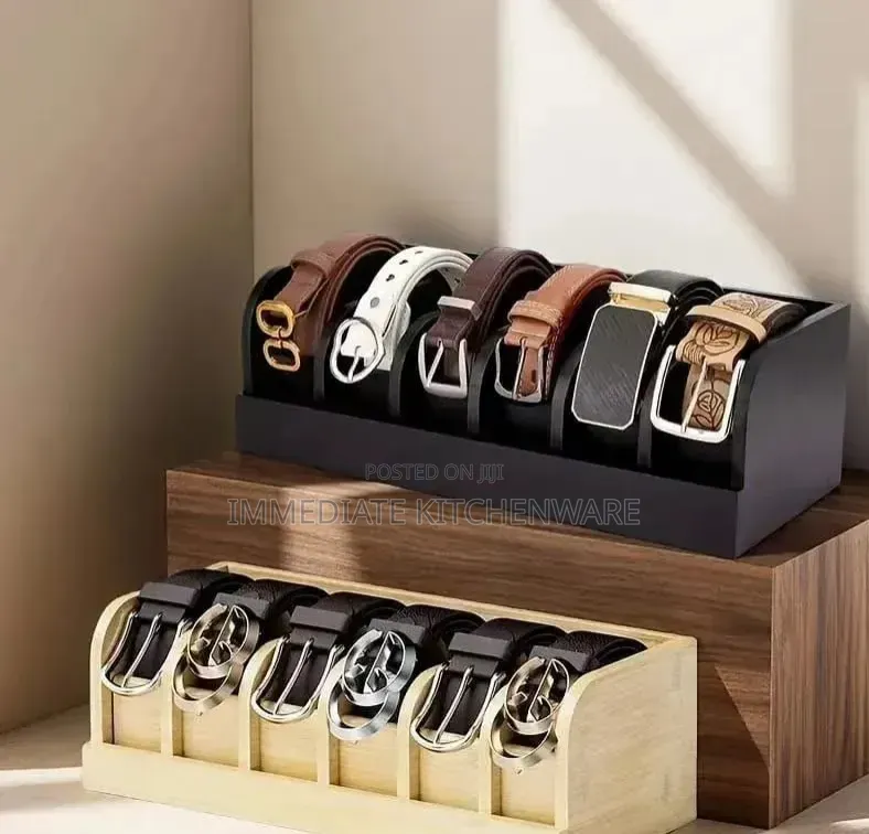 6 Slot Premium Bamboo Belt Organizer