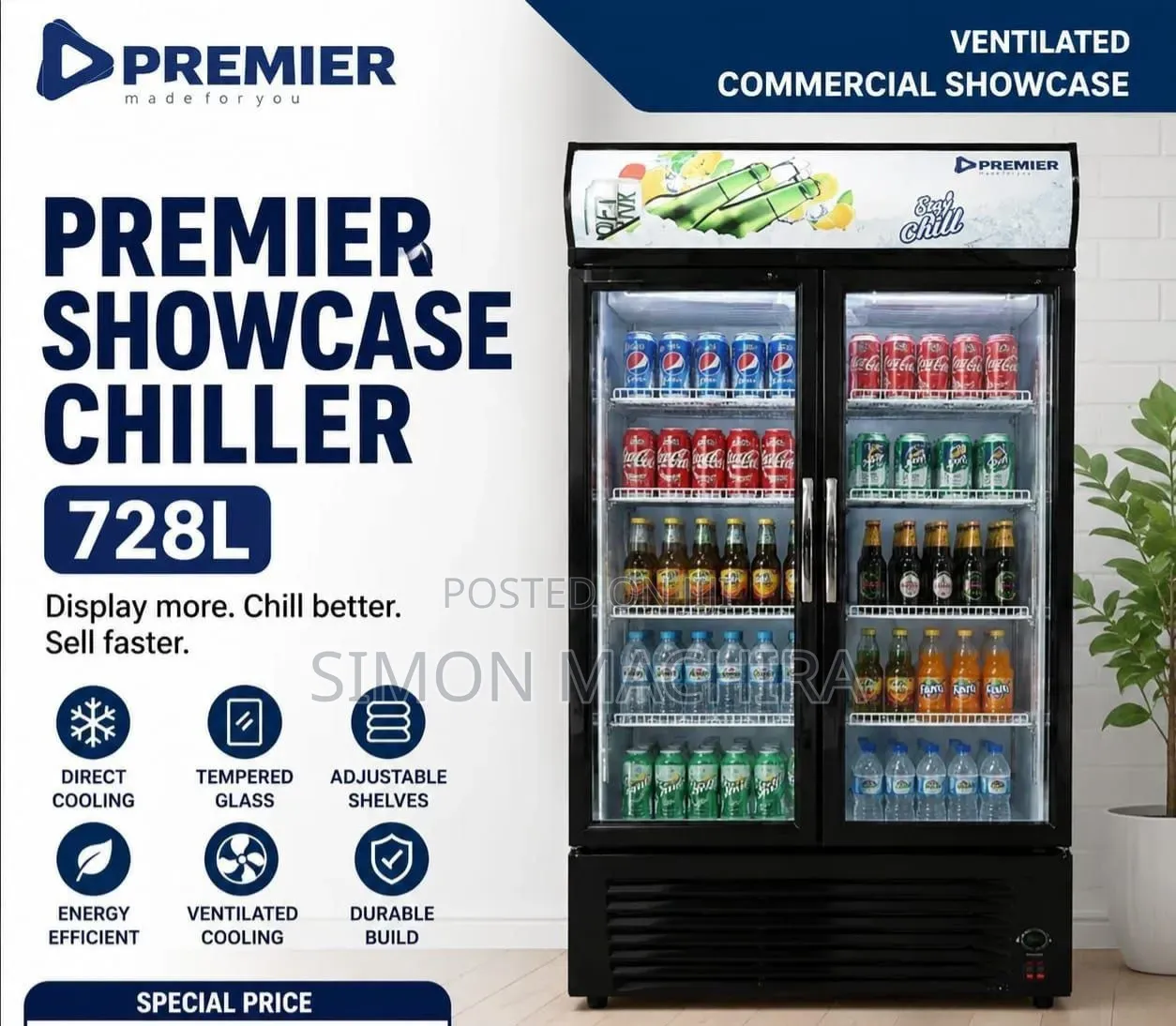 Premier 728L Side by Side Display Fridge