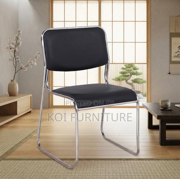 Office Chairs; Leather Reception Area Armless Chrome Office Chairs - thumbnail 3