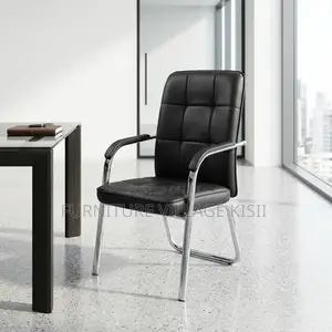 Office Chair;BlackLeather Vistors Waiting Chair.