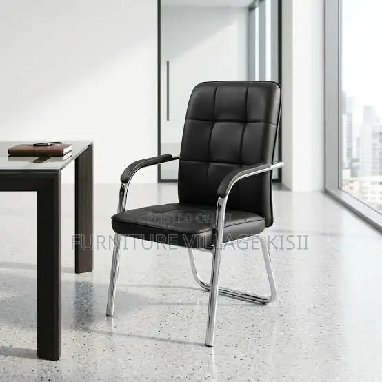 Office Chair;BlackLeather Vistors Waiting Chair.