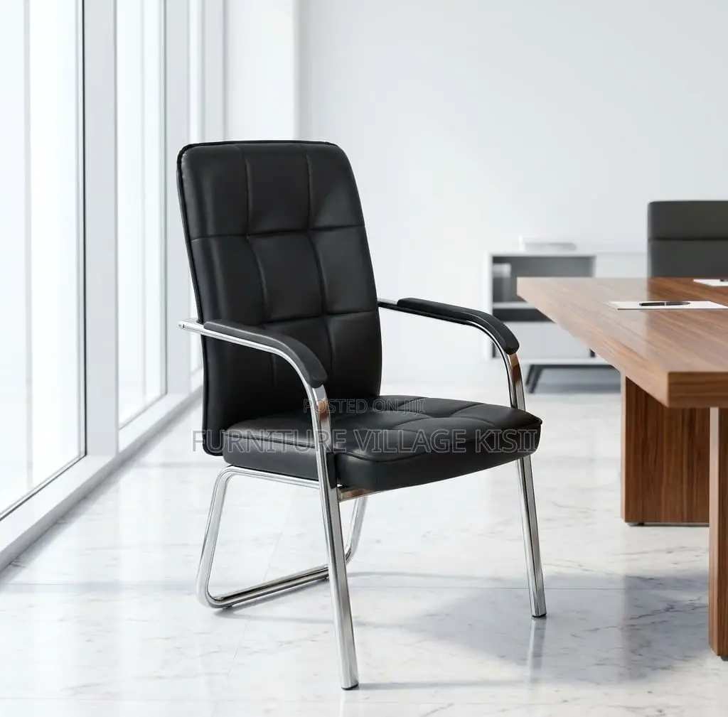 Office Chair;BlackLeather Vistors Waiting Chair.