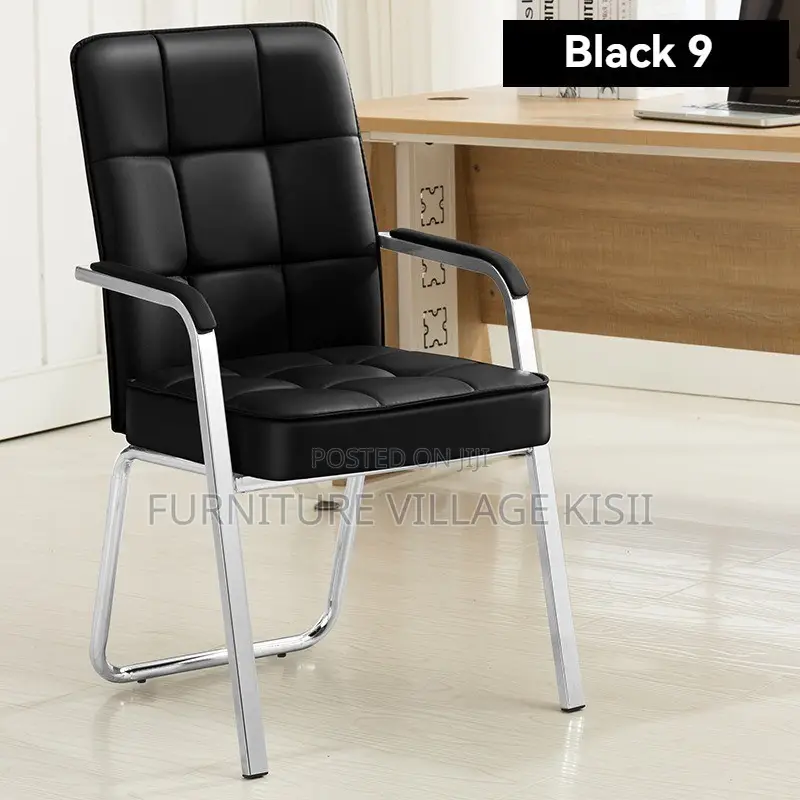 Office Chair;BlackLeather Vistors Waiting Chair.