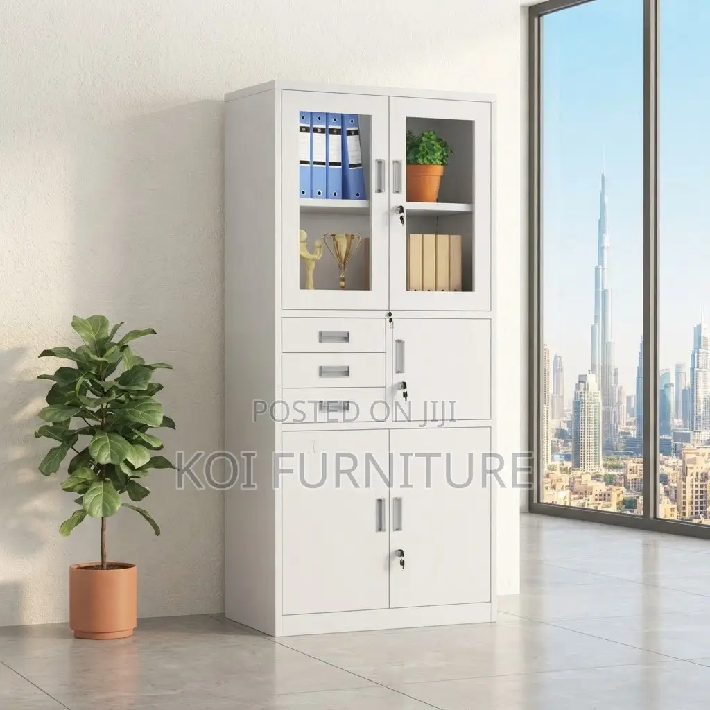 Office Cabinet; Two Doors Grey Documents Cabinet With Inside Safe