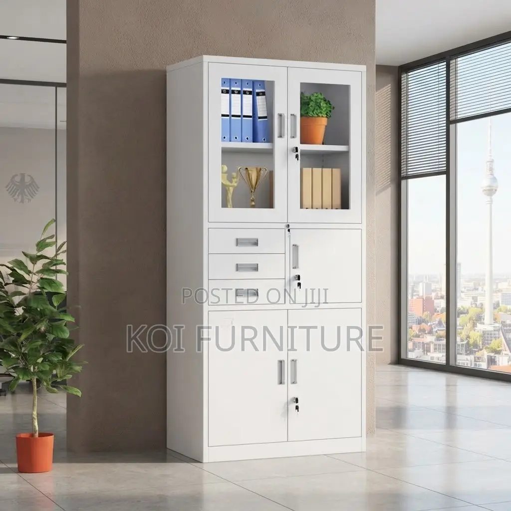 Office Cabinet; Two Doors Grey Documents Cabinet With Inside Safe