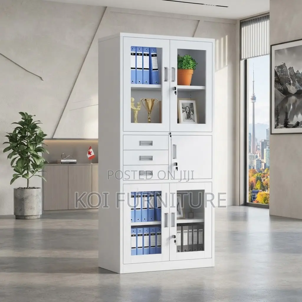 Office Cabinet; Two Doors Grey Documents Cabinet With Inside Safe