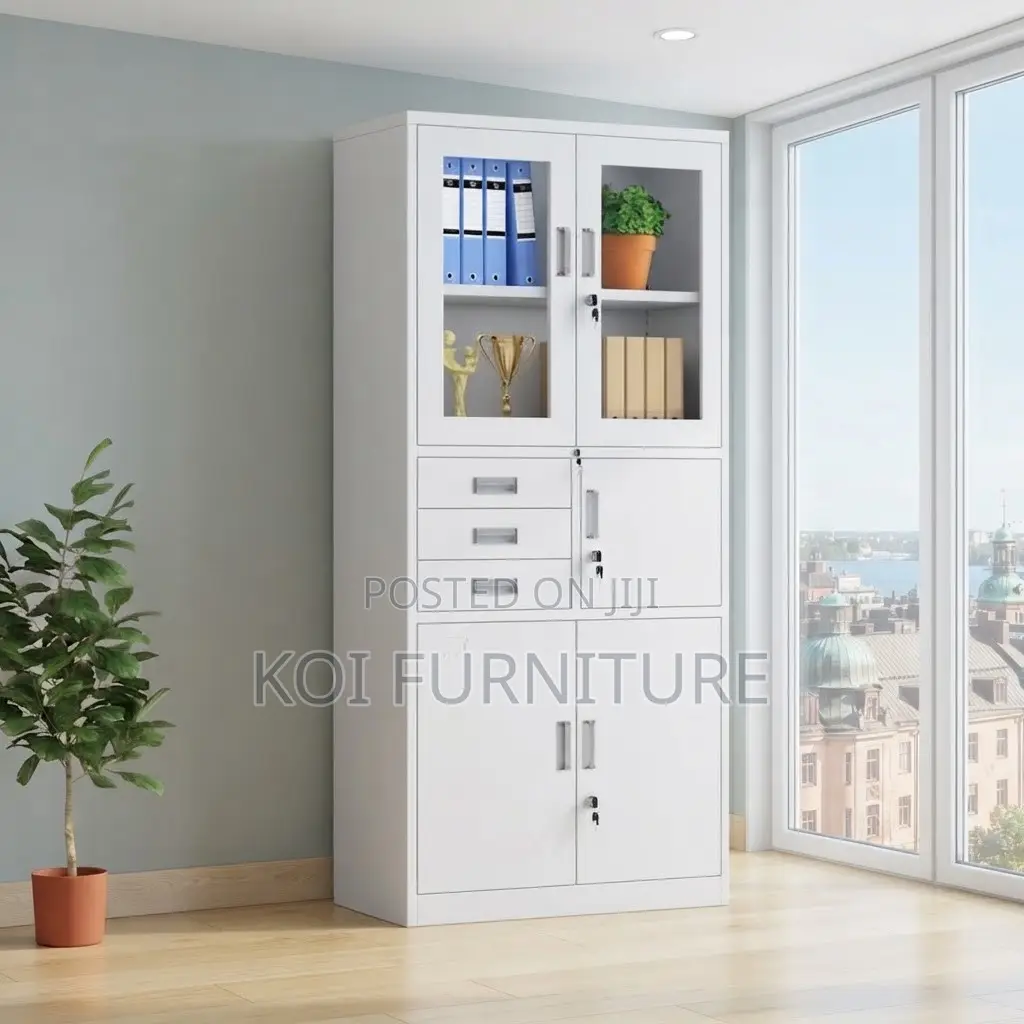 Office Cabinet; Two Doors Grey Documents Cabinet With Inside Safe