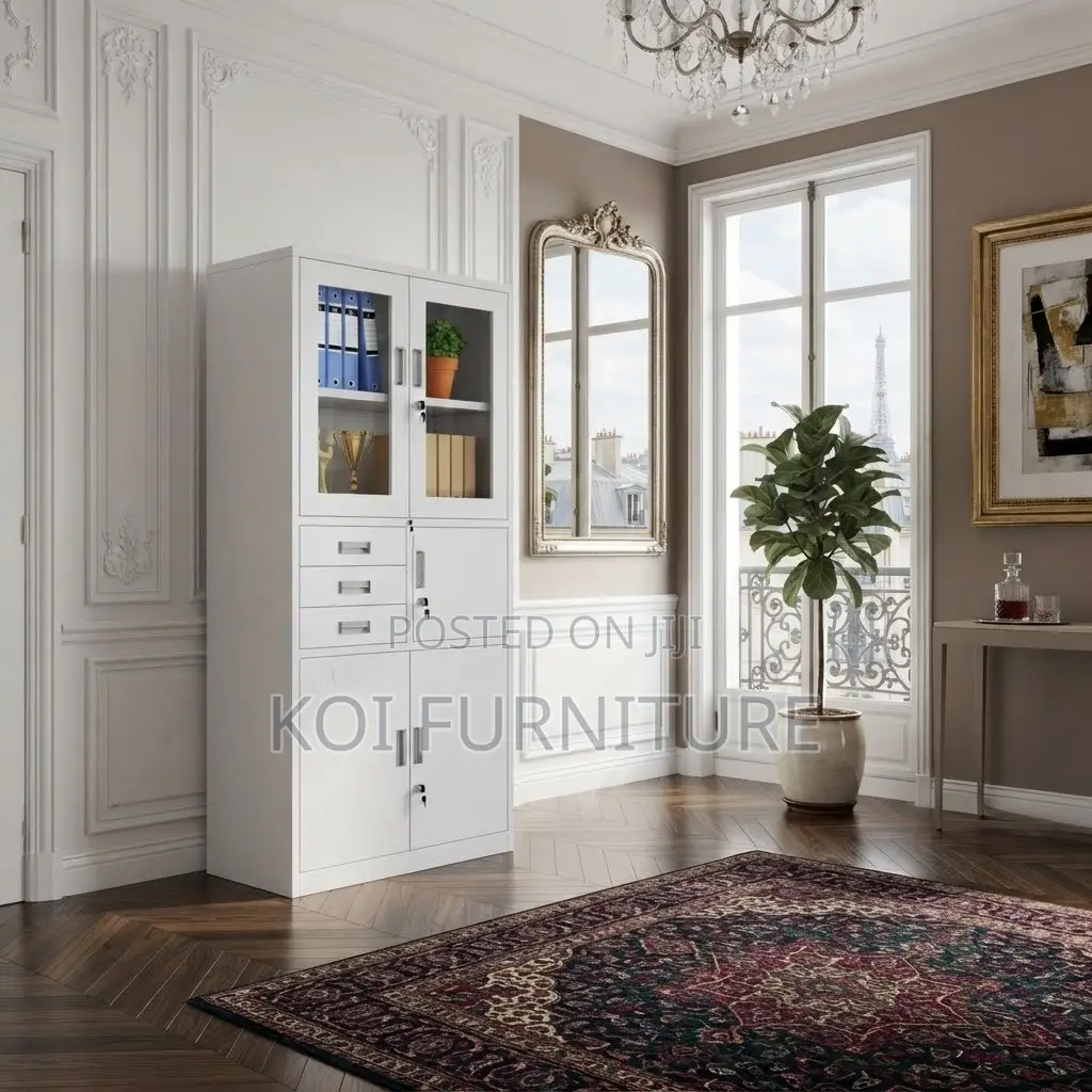 Office Cabinet; Two Doors Grey Documents Cabinet With Inside Safe