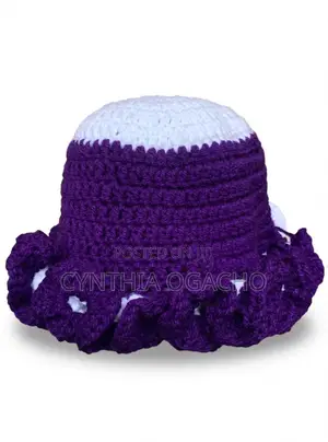 Purple and White Crochet Ruffle Hat- Robin Chunky