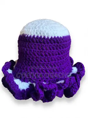 Purple and White Crochet Ruffle Hat- Robin Chunky