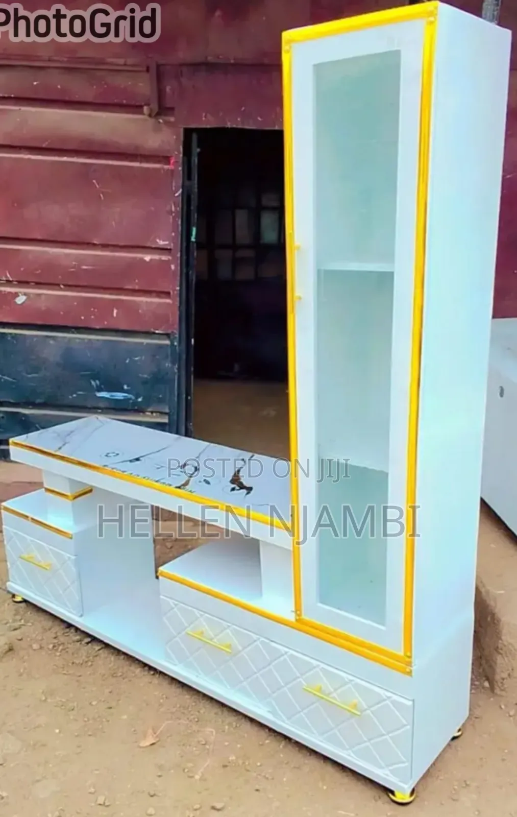 Executive Extended TV Stand With Marble Coating and Shelf Cabinet